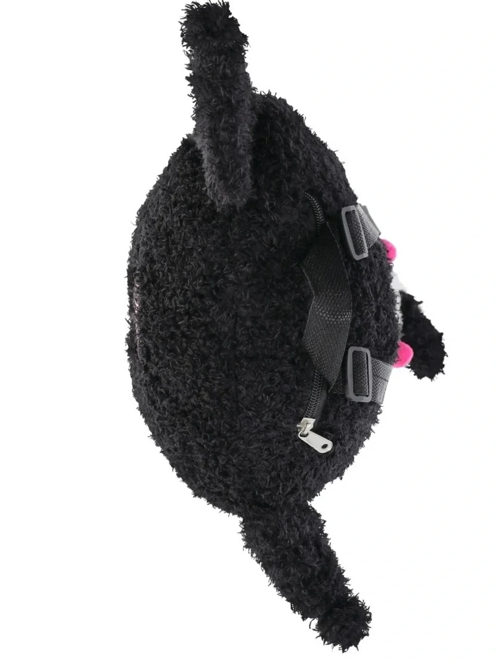 Black and White Plush Cat Toy with Pink Accents - Cute Skull Design